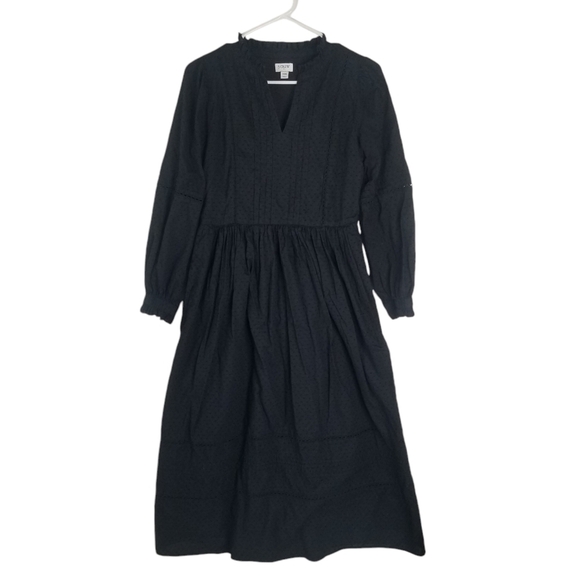 J. Crew Black Pintuck Midi Dress Clipdot Long Sleeve Ruffles Size XXS Pockets - Picture 2 of 16